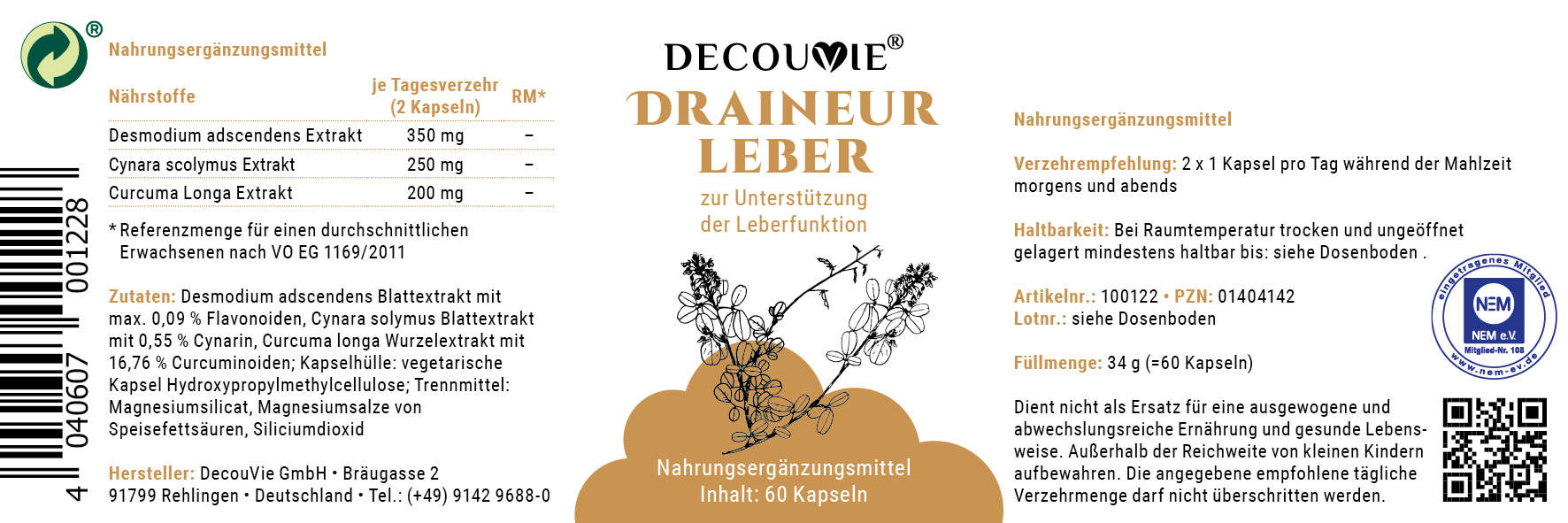 Draineur Leber, zur Unterstützung des Leberstoffwechsels, 60 Kapseln