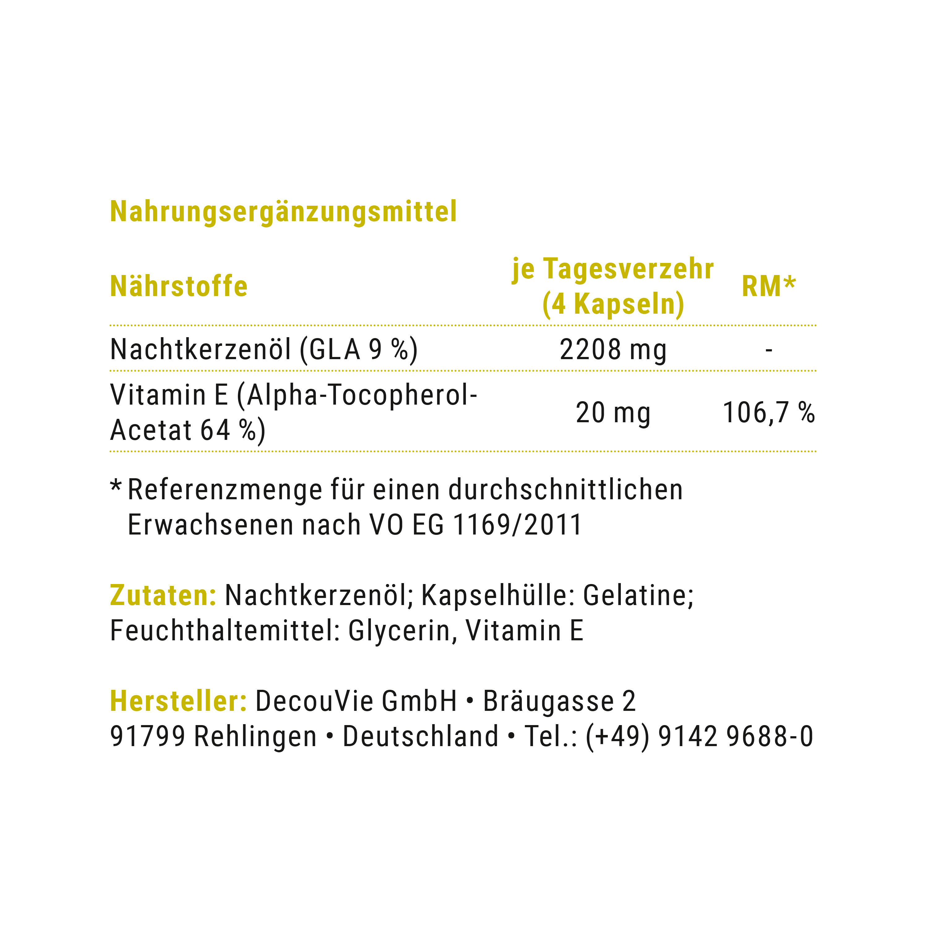 Omega 6, zur Ergänzung von Omega 6 auf Basis von Nachtkerzenöl mit Vitamin E, 100 Gel-Kapseln