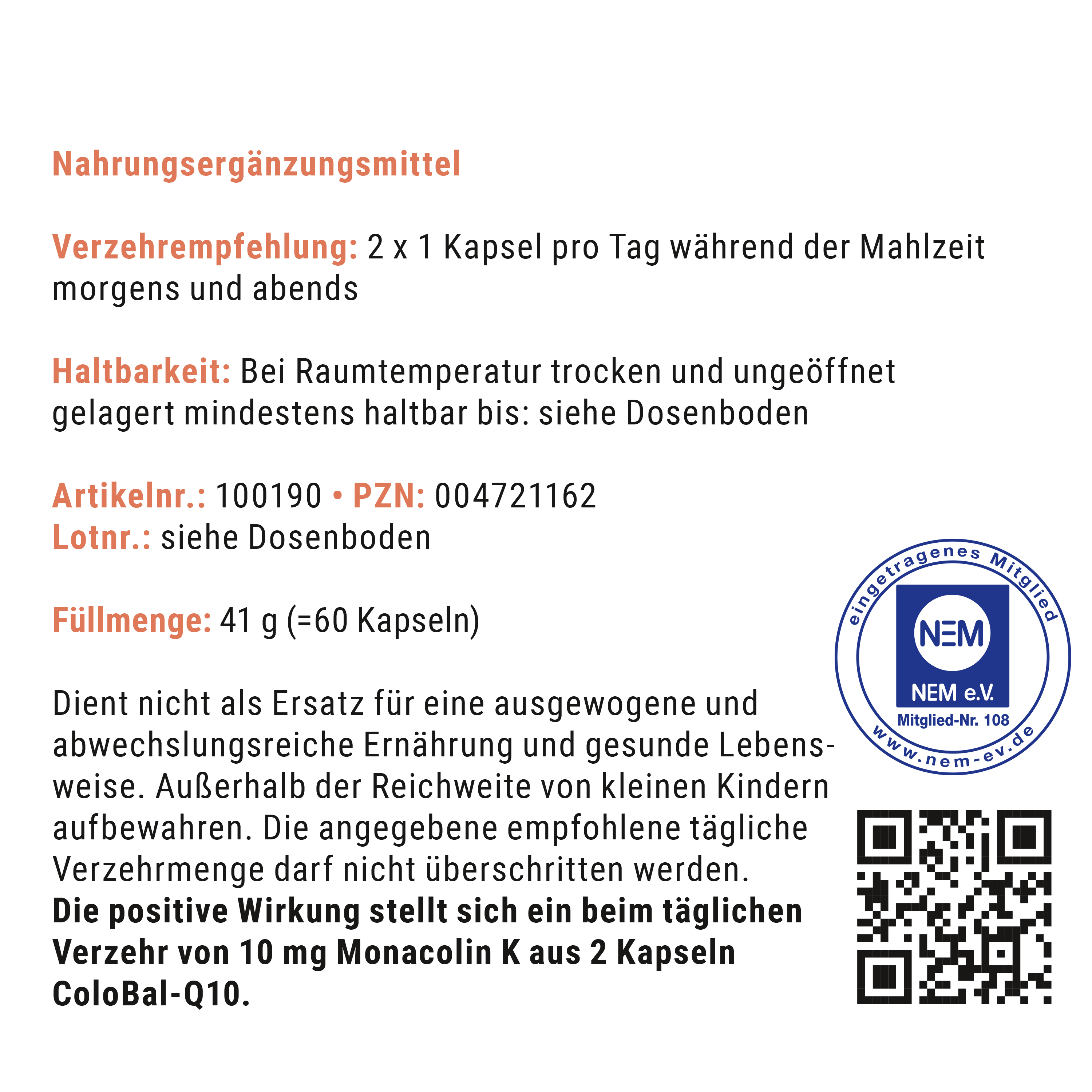 ColoBal-Q10, zur Optimierung des Cholesterinspiegels, 60 Kapseln