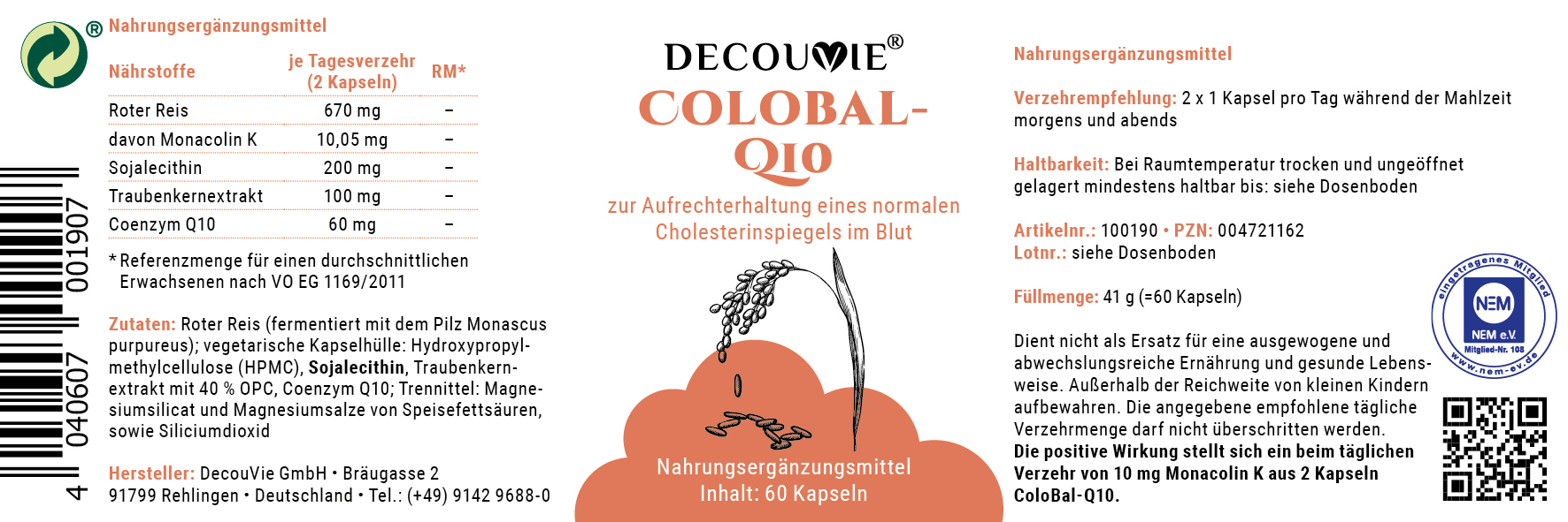 ColoBal-Q10, zur Optimierung des Cholesterinspiegels, 60 Kapseln